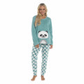 Women's Ultra-Soft Panda Snuggle Fleece Pyjama Set with Long Sleeve Top and Elasticated Bottoms for Lounging and Sleepwear