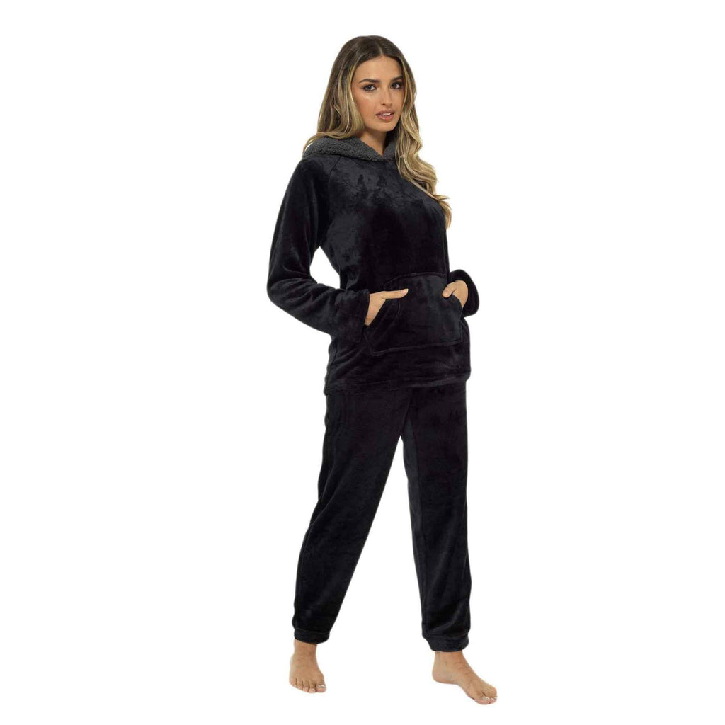 women-s-ultra-soft-plush-fleece-hooded-pajama-set-cozy-winter-nightwear-warm-loungewear-for-home-relaxation-by-daisy-dreamer-black-s-pyjamas-1184732143 - Bobobiy