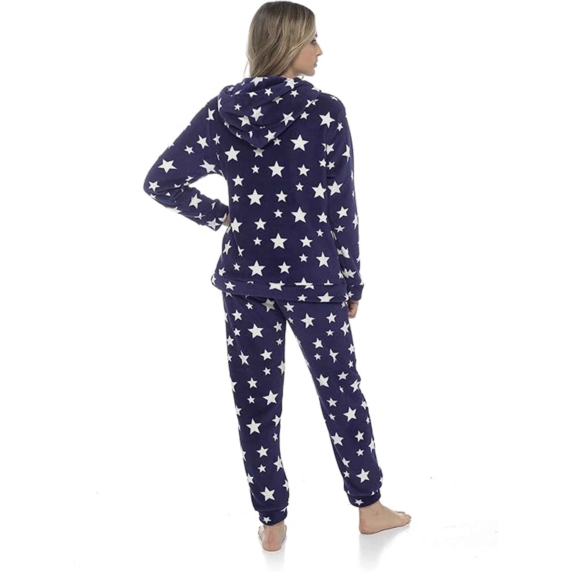Women's Ultra-Soft Plush Fleece Hooded Pyjama Set with Star Design Cozy Nightwear Stretchable Loungewear Ideal Gift Multiple Sizes and Colors