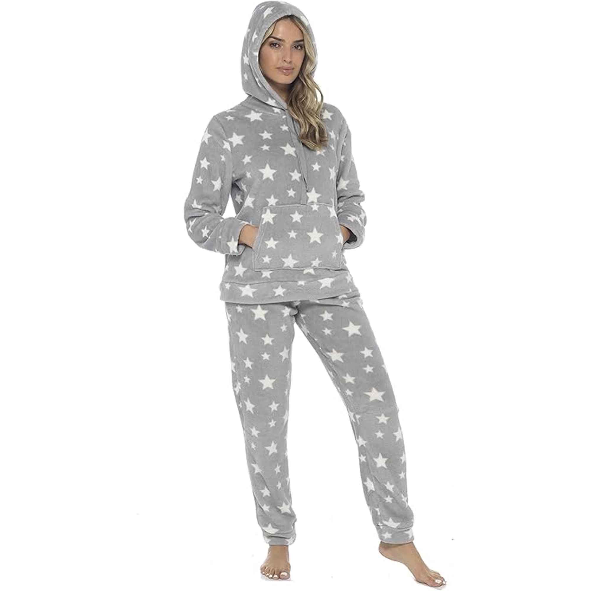 Women's Ultra-Soft Plush Fleece Hooded Pyjama Set with Star Design Cozy Nightwear Stretchable Loungewear Ideal Gift Multiple Sizes and Colors