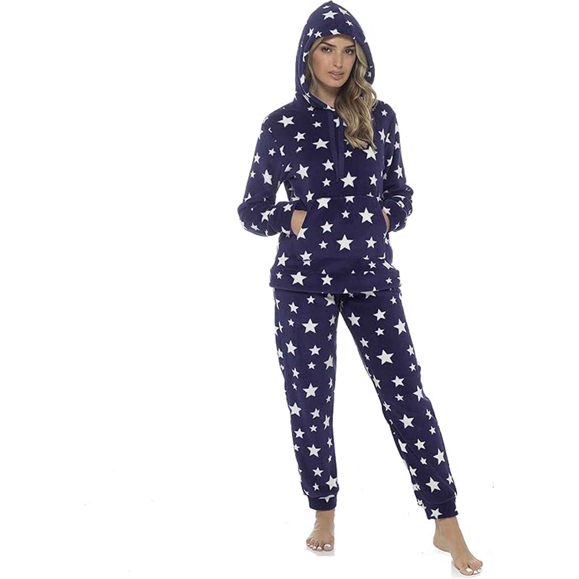 Women's Ultra-Soft Plush Fleece Hooded Pyjama Set with Star Design Cozy Nightwear Stretchable Loungewear Ideal Gift Multiple Sizes and Colors