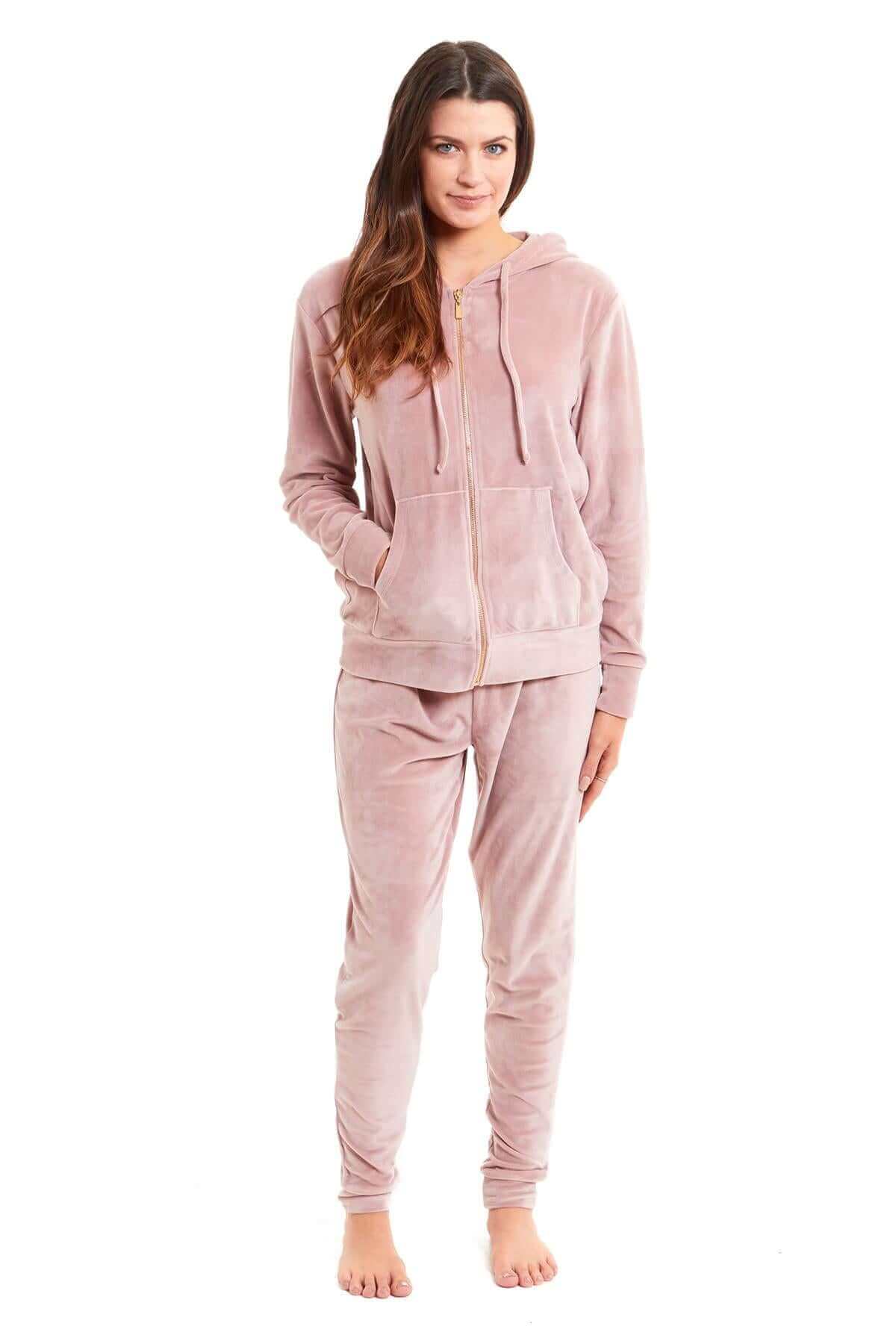 Women’s Velour Fleece Hooded Zip Track Suit Velvet Loungewear Set with Elastic Waistband Comfortable All-Day Wear Multiple Styles and Sizes
