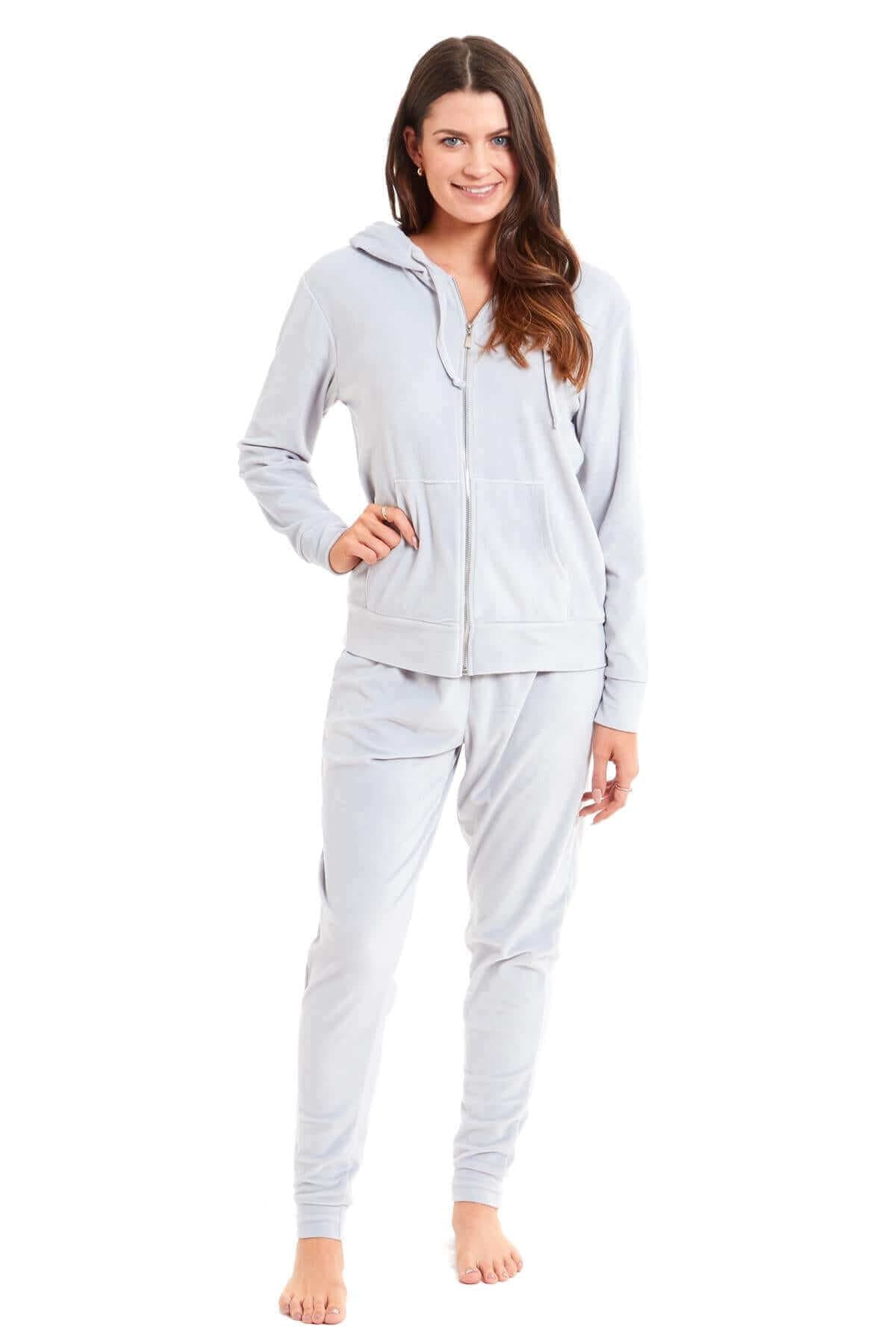 Women’s Velour Fleece Hooded Zip Track Suit Velvet Loungewear Set with Elastic Waistband Comfortable All-Day Wear Multiple Styles and Sizes