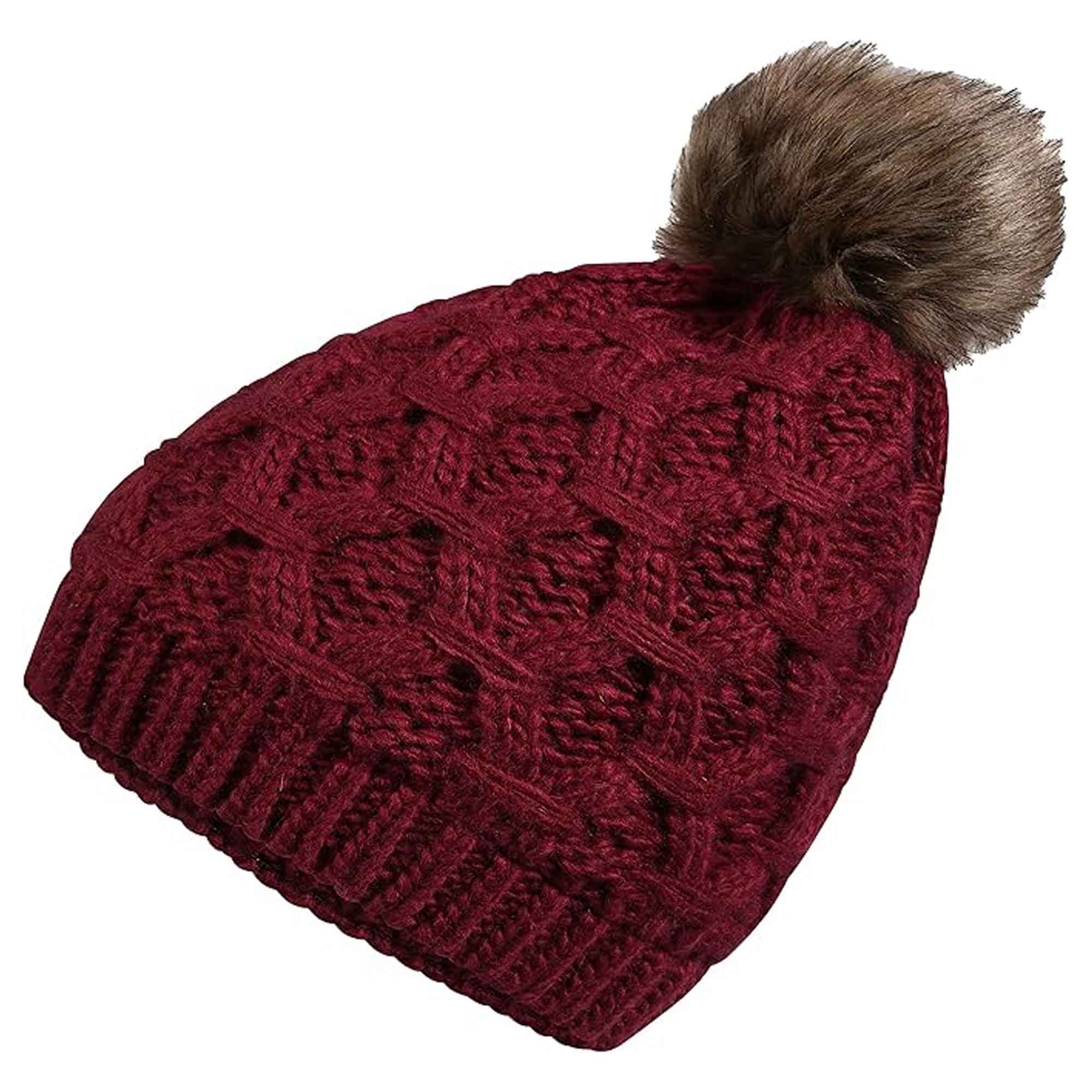 Women's Waterproof Thinsulate Insulated Chunky Beanie Winter Hat with Pom Pom Bobble Warm Cable Knit Ideal for Skiing and Hiking