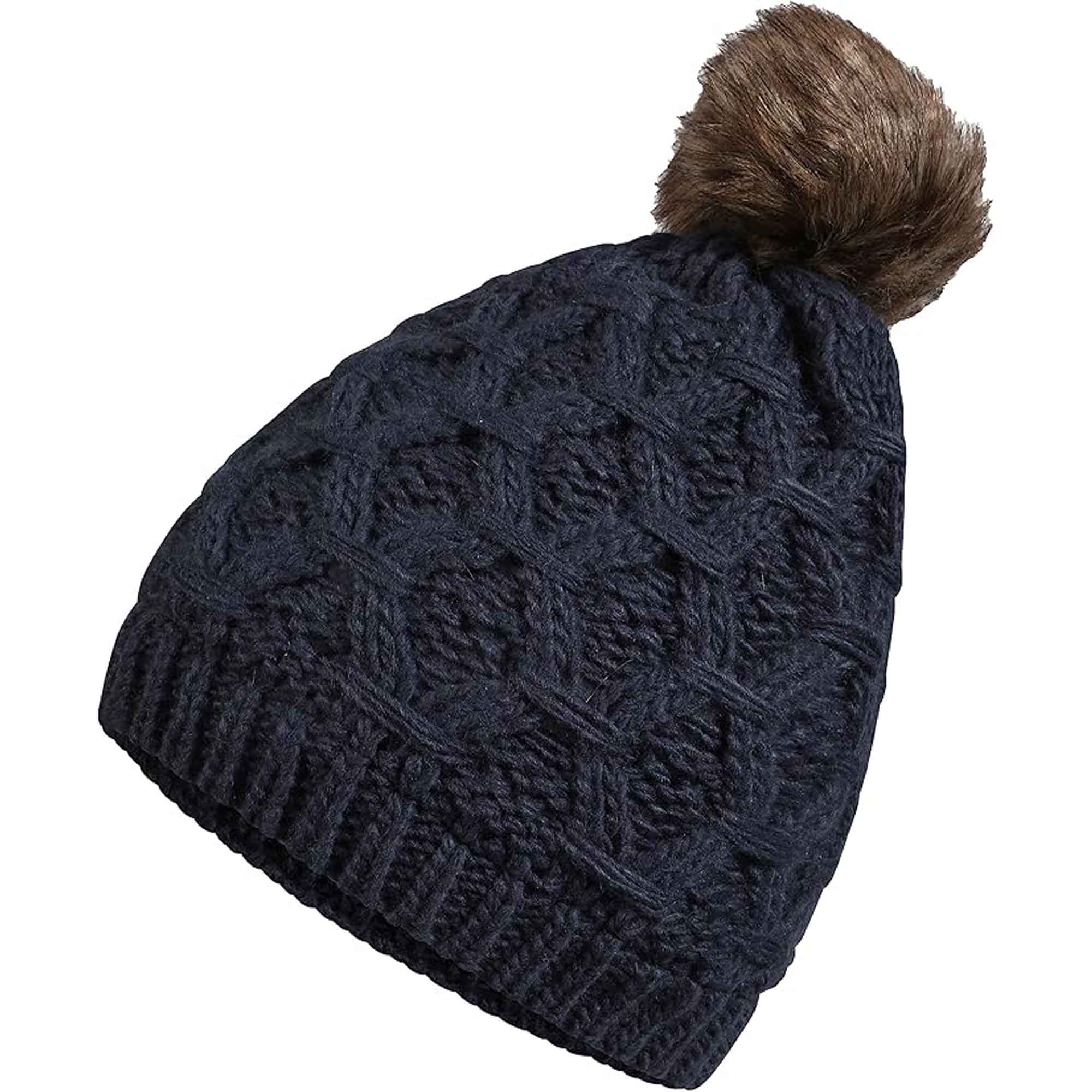 Women's Waterproof Thinsulate Insulated Chunky Beanie Winter Hat with Pom Pom Bobble Warm Cable Knit Ideal for Skiing and Hiking