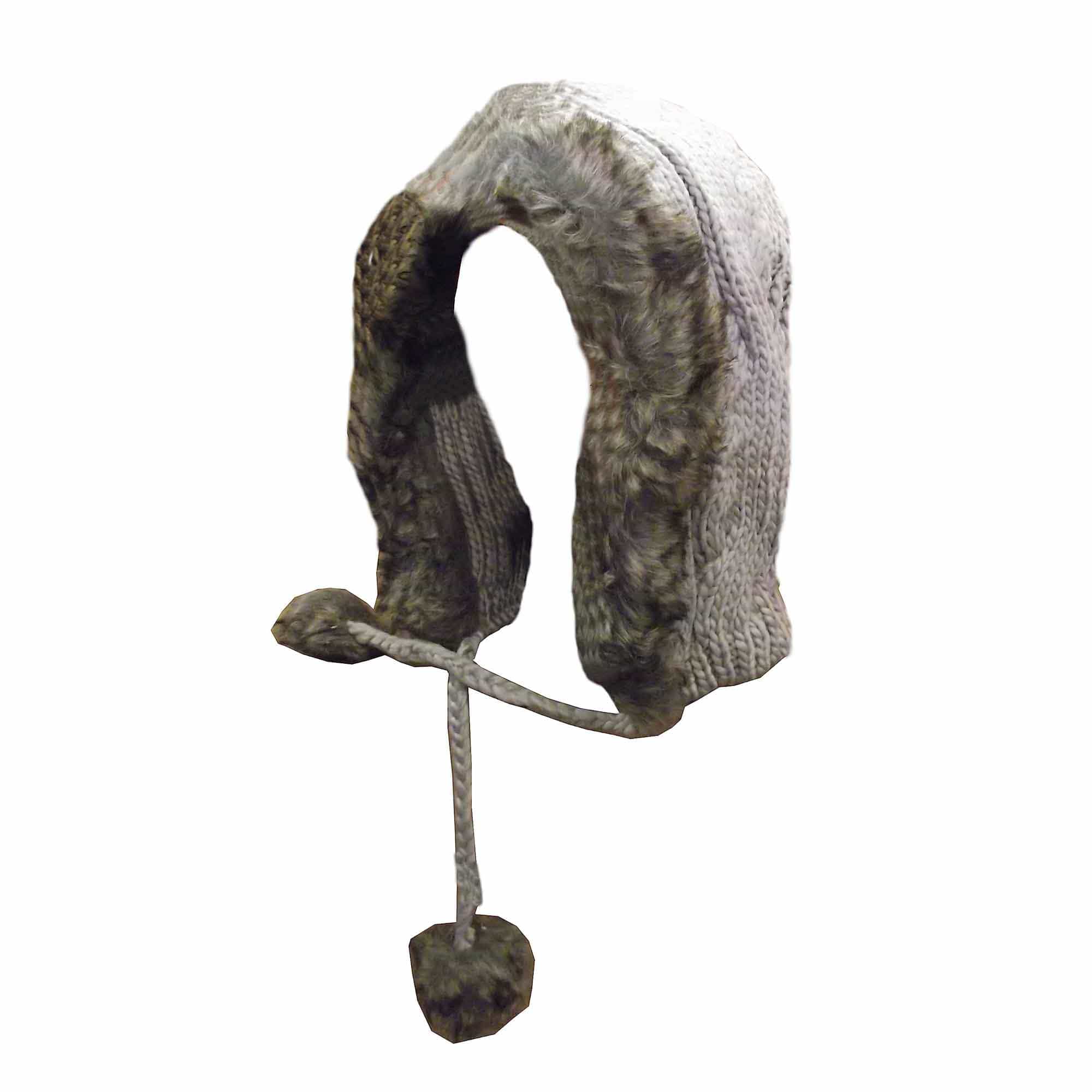 Women's Winter Chunky Knit Hood Hat with Faux Fur Trim and Pom Poms Warm Acrylic One Size Fits All in Cream Beige and Black