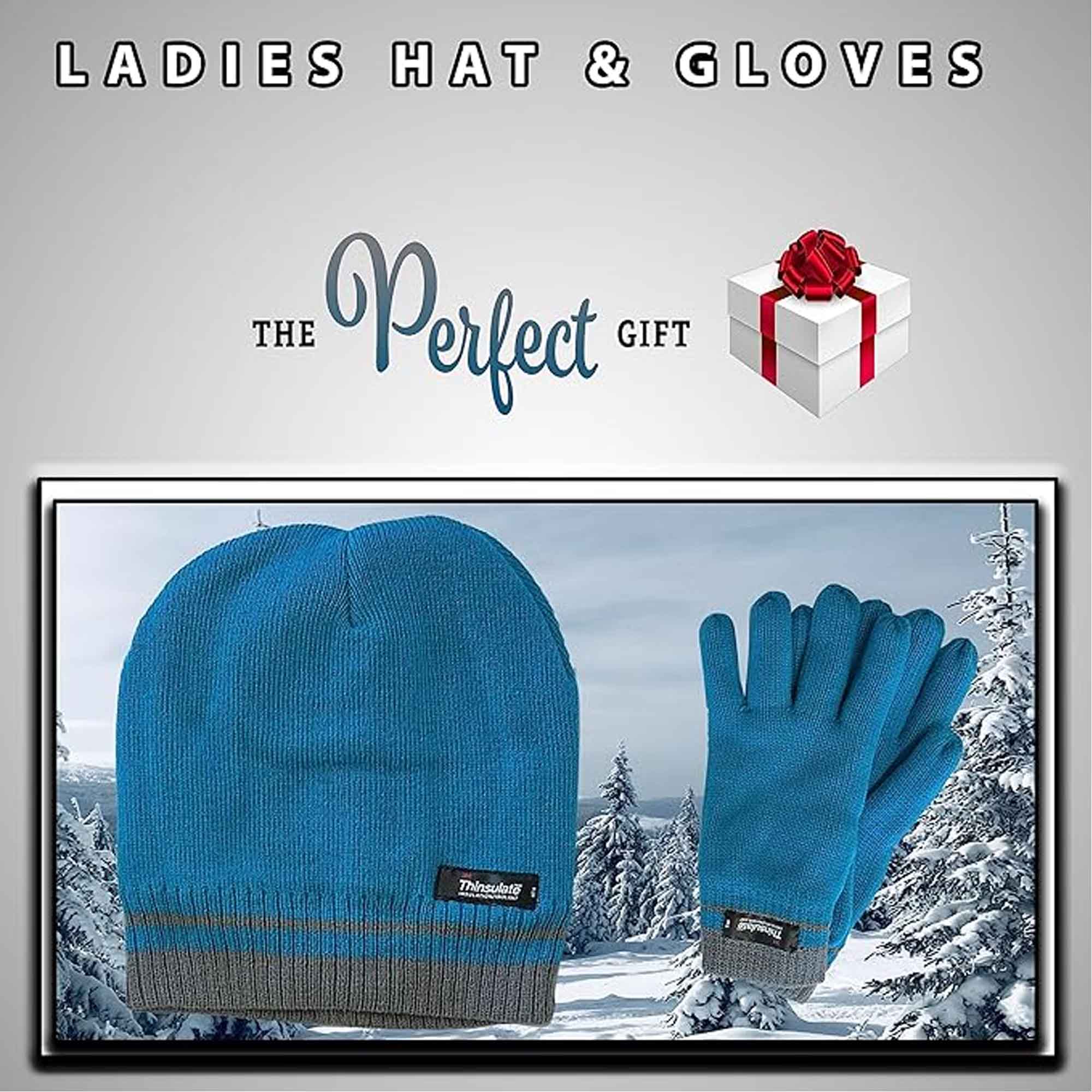 Women's Winter Hat and Gloves Set with 3M Thinsulate Insulation and Stylish Stripe Design in Multiple Colors for Warmth and Comfort
