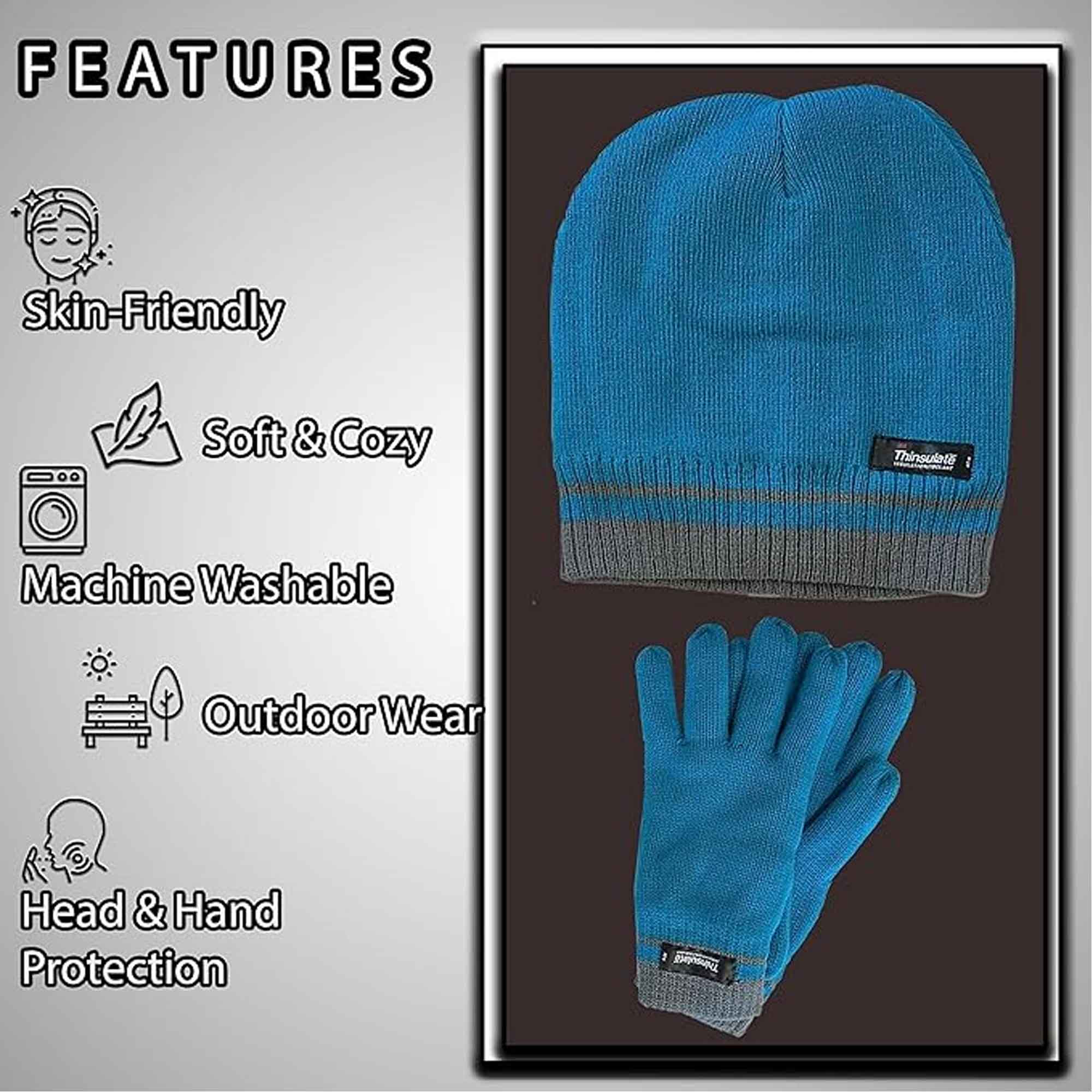 Women's Winter Hat and Gloves Set with 3M Thinsulate Insulation and Stylish Stripe Design in Multiple Colors for Warmth and Comfort