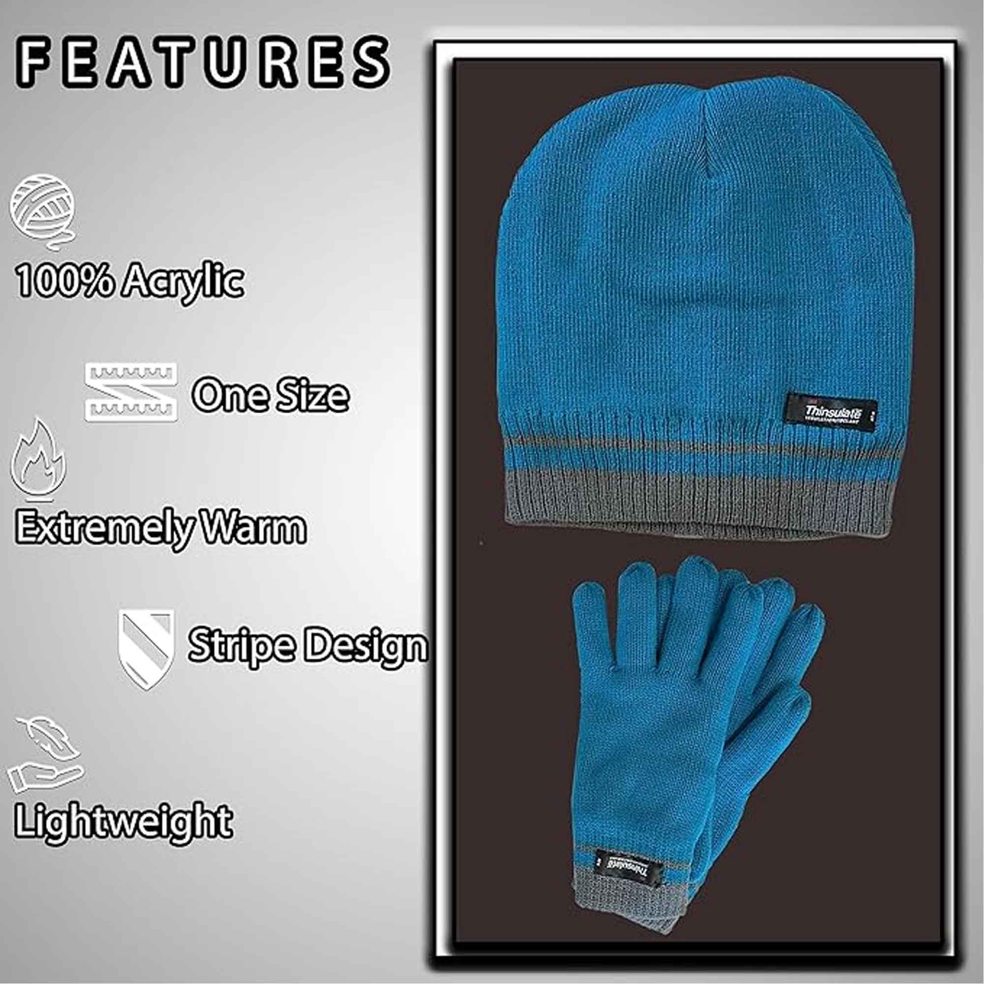 Women's Winter Hat and Gloves Set with 3M Thinsulate Insulation and Stylish Stripe Design in Multiple Colors for Warmth and Comfort