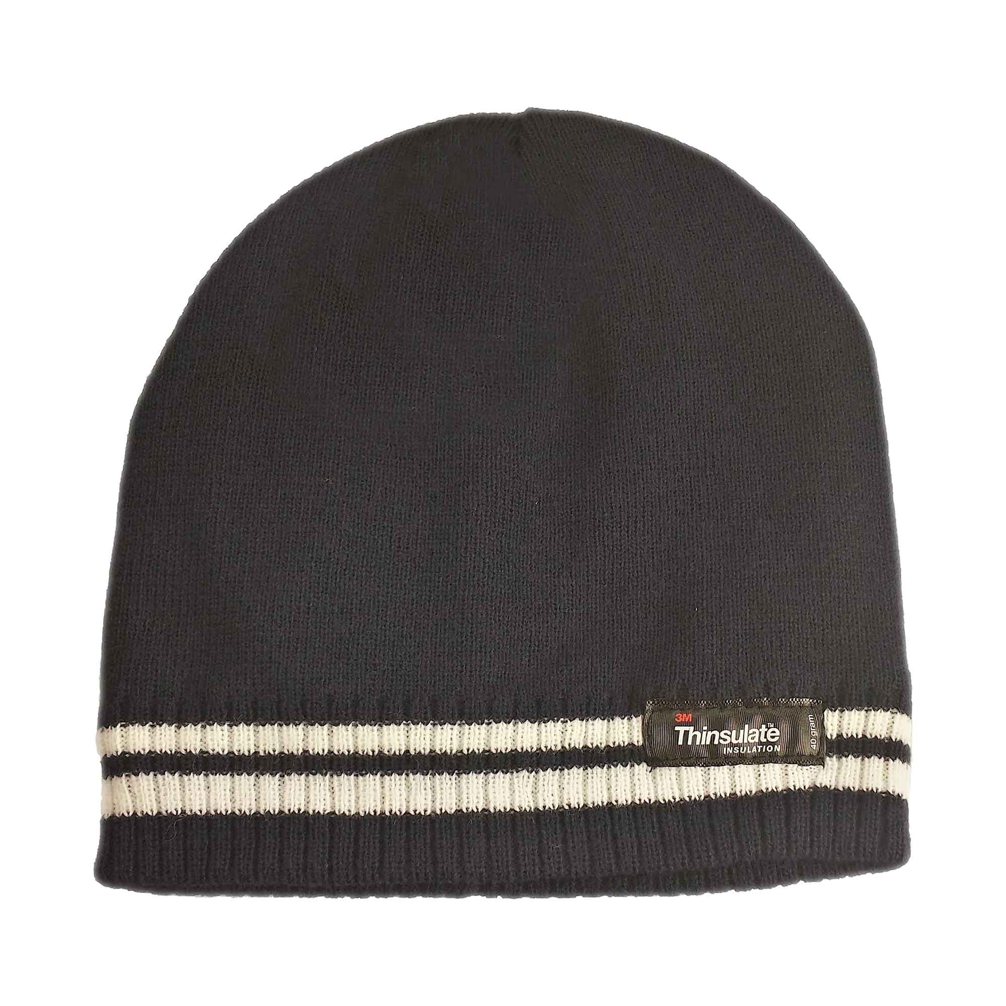 Women's Winter Thermal Beanie Hat with Striped Design and 3M Thinsulate Insulation Warm Acrylic Knit Cap for Cold Weather Fashion Black Red Navy Purple