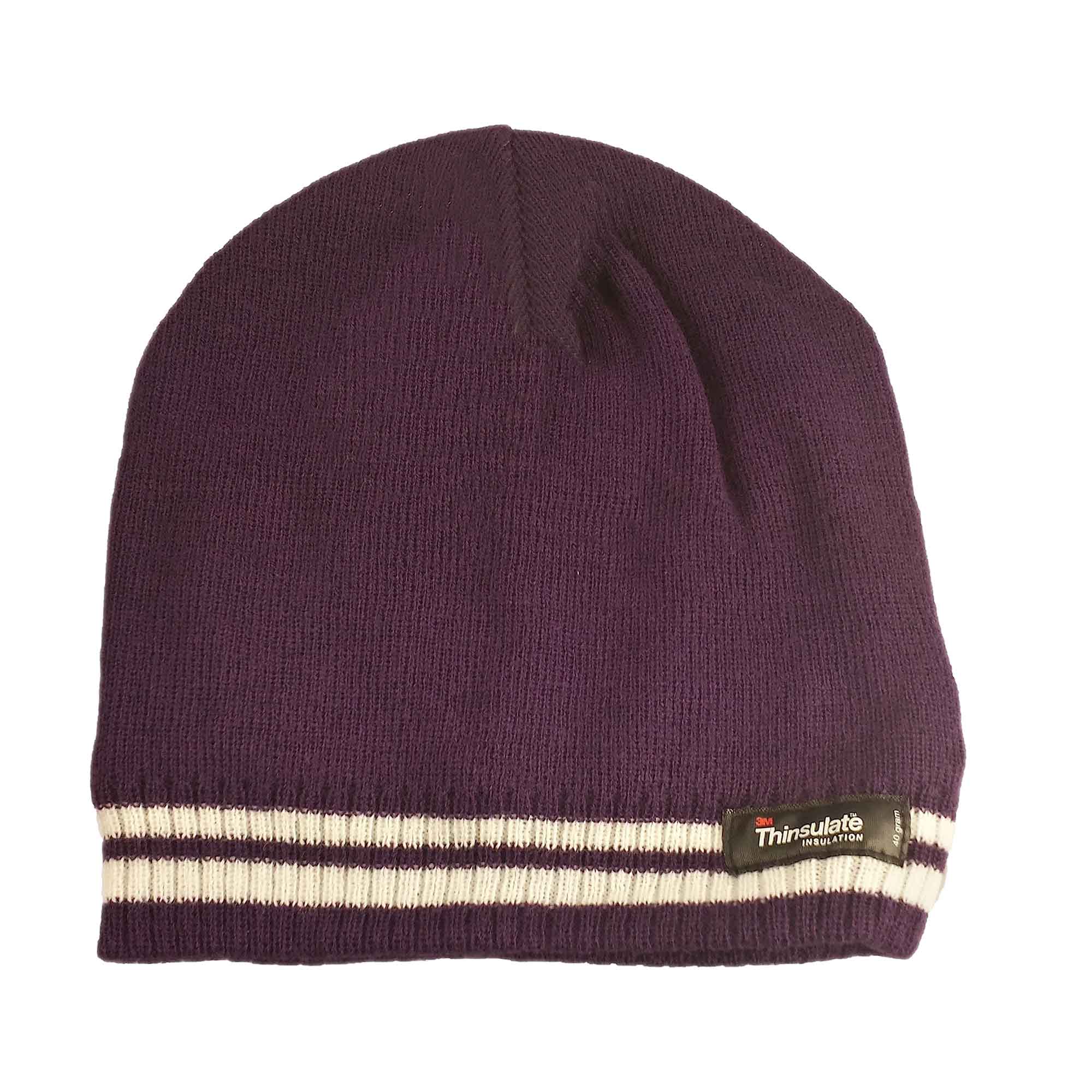 Women's Winter Thermal Beanie Hat with Striped Design and 3M Thinsulate Insulation Warm Acrylic Knit Cap for Cold Weather Fashion Black Red Navy Purple