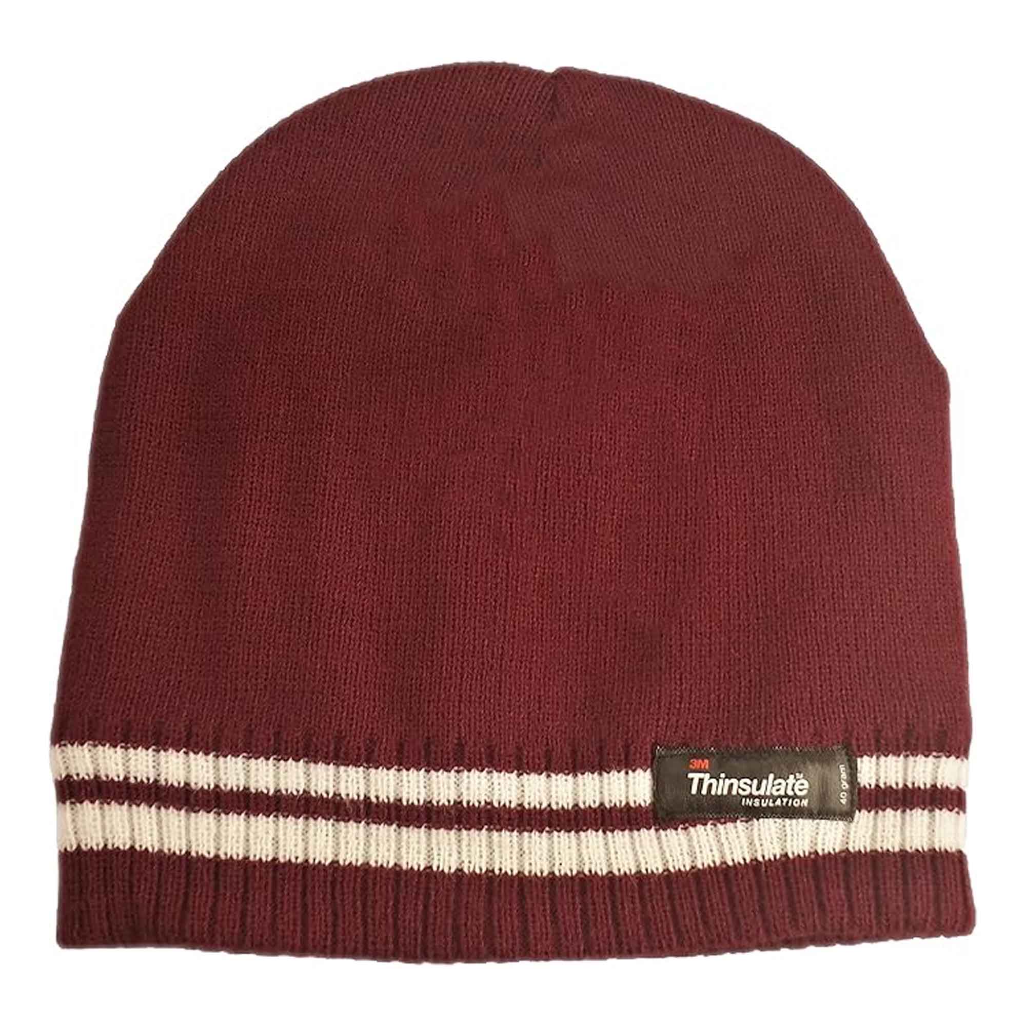 Women's Winter Thermal Beanie Hat with Striped Design and 3M Thinsulate Insulation Warm Acrylic Knit Cap for Cold Weather Fashion Black Red Navy Purple