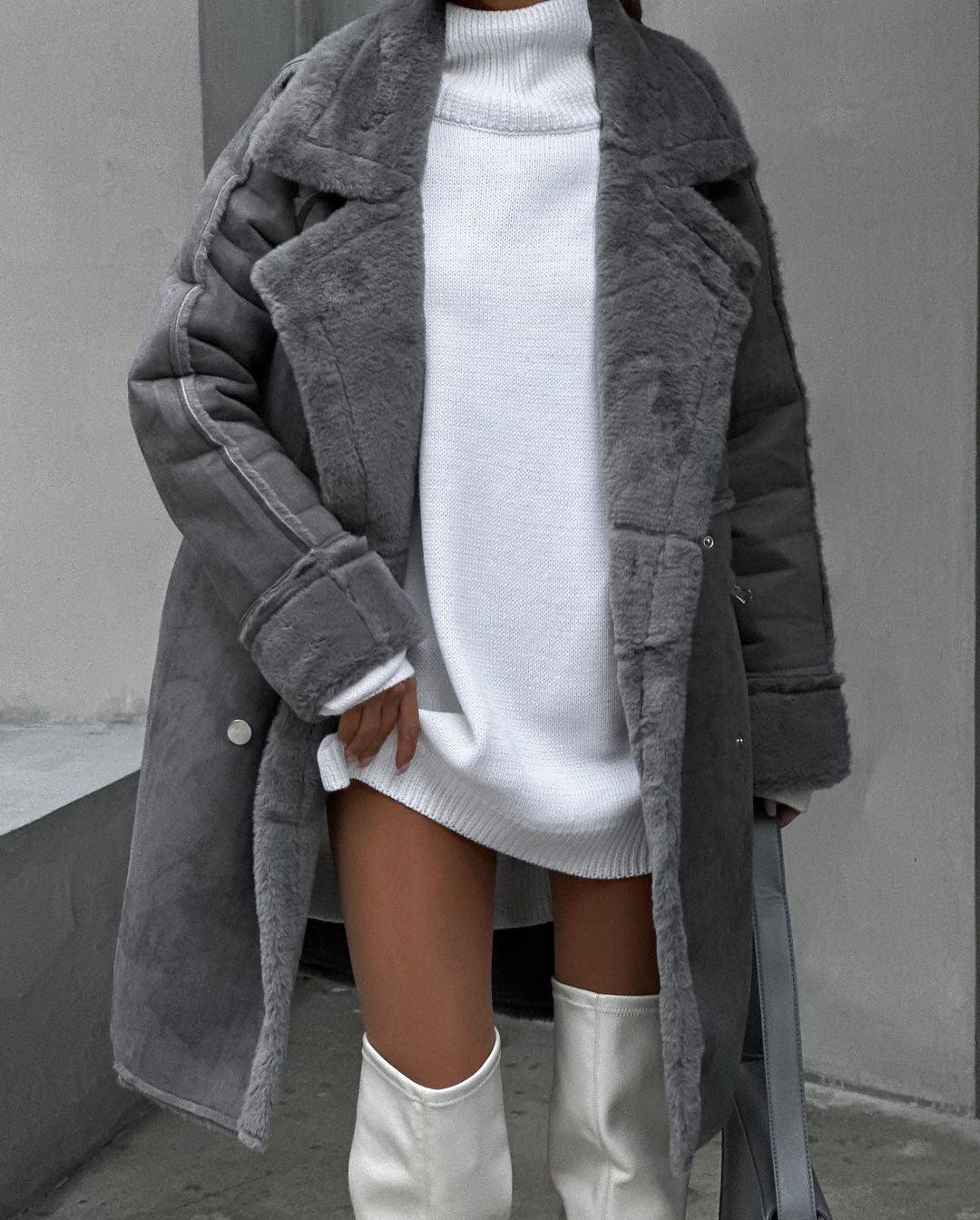 womens-suede-long-cardigan-coat-plush-suit-collar-with-metal-details-539770 - Bobobiy