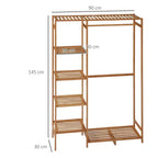 Bamboo clothes rack frame with hanging rod, showing size markings