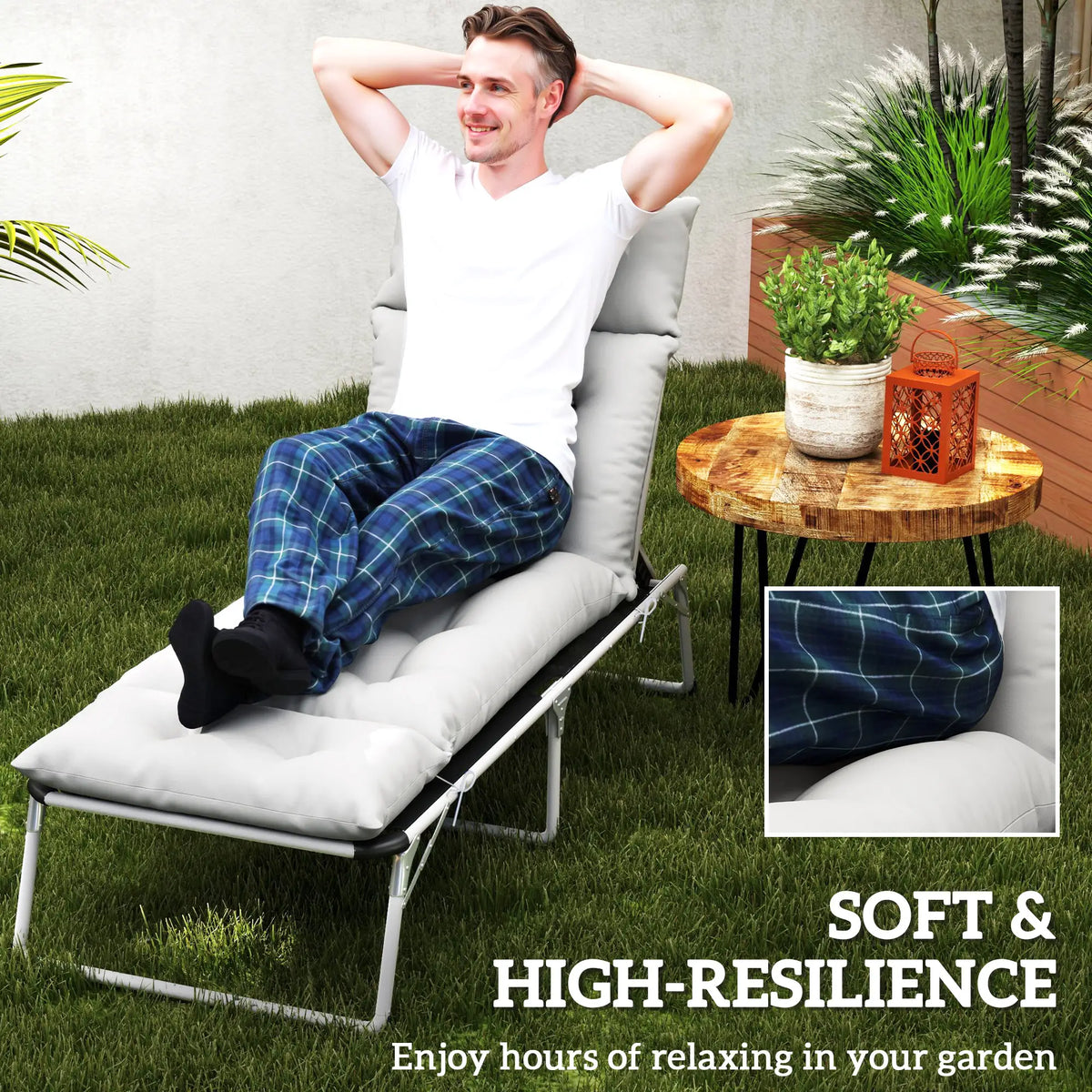 Outsunny Sun Lounger Cushions Only, 190 x 56 x 10cm Garden Lounge Chair Cushions, UPF20+ 220gsm Fabric, Thick Sunbed