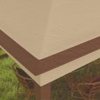 Khaki double-layer gazebo canopy corner with fabric edge and brown trim