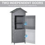 Dark grey wooden shed cabinet with two independently opening double doors