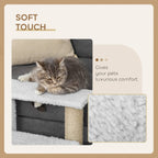 White plush cat stair with soft-touch carpeted steps and sisal scratching posts