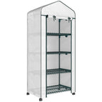 White 4-tier mini greenhouse with PE cover, metal frame and rolling wheels
