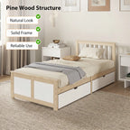 Pine wood storage bed with headboard and two drawer storage panels