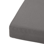Grey outdoor cushion pad with neatly stitched corner edge and flat top