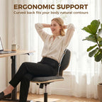 Grey upholstered office chair with curved ergonomic backrest and padded seat