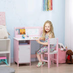 Kids desk and chair set in pink with white tabletop, whiteboard and chair