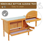Guinea pig hutch with removable bottom sliding tray and wire mesh front access.