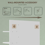 Wall-mounted bathroom mirror accessory diagram with mounting holes and hardware spots