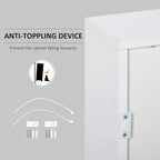 White sideboard with anti-tipping wall bracket and mounting hardware