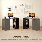 Black office desk with 3 drawers and open shelves for home workspace