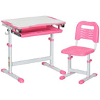 Pink kids adjustable writing desk with drawer, pen slot, and matching chair