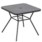 Black square outdoor bistro table with faux-marble tabletop and 42mm umbrella hole.