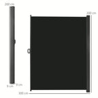 Black wall-mounted retractable privacy screen panel with side support posts