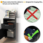 Black mobile filing cabinet with open shelves, drawer units, and caster wheels