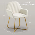 Cream upholstered accent chair with channel tufted back and gold curved metal sled base