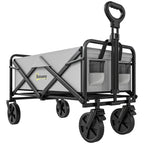 Dark grey folding cargo wagon trolley with telescopic handle and four all-terrain wheels
