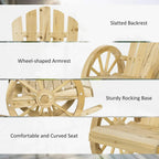 Wooden rocking chair detail view: slatted backrest, curved seat, rocking base