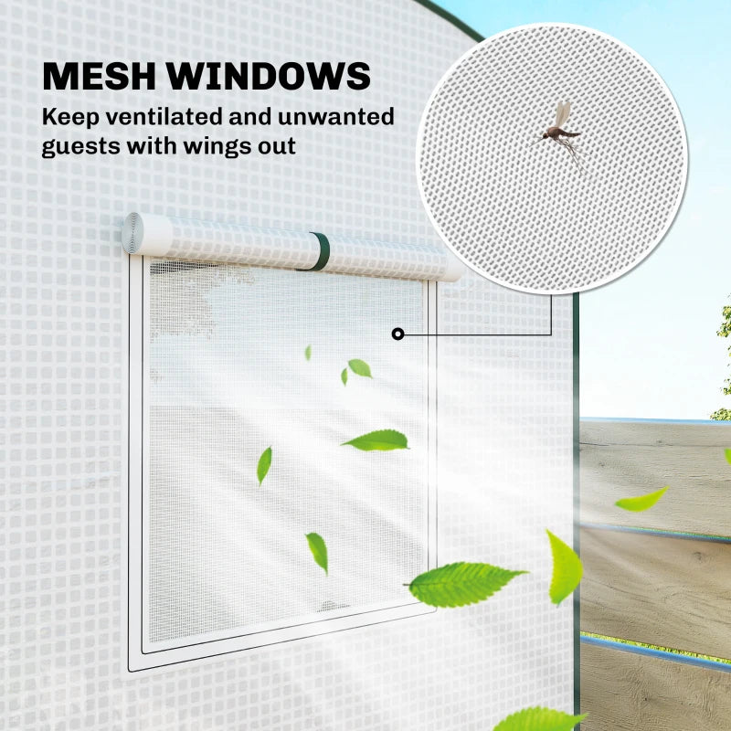 White mini greenhouse with mesh windows for ventilation
