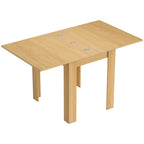 Natural wood rectangular folding dining table with drop-leaf ends and four legs