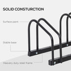 Black heavy-duty steel bike parking rack frame with base plate and U holders