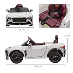 White kids electric car dimensions, side view with burgundy interior seats