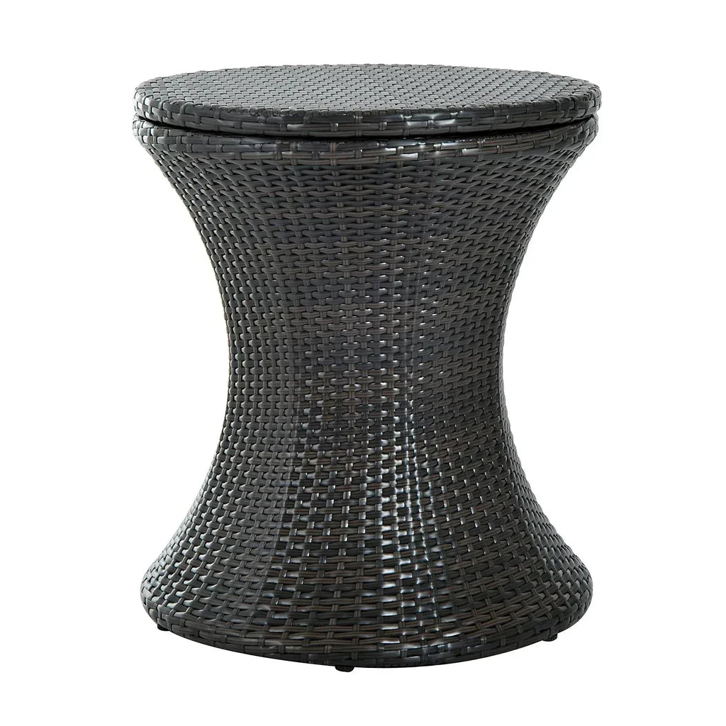 PE Rattan Ice Bucket Table, Height Adjustable Liftable Outdoor Drinks Cooler, 52 cm Round Garden Beer Cocktail Table with Lid for Bar, Patio, Terrace, Brown - Bobobiy