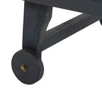 Grey sun lounger caster wheel detail on wooden frame