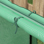 Green greenhouse cover roll bar with fabric mesh and corner ties