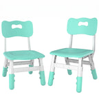 Green kids desk chairs with backrest, white legs and adjustable height base