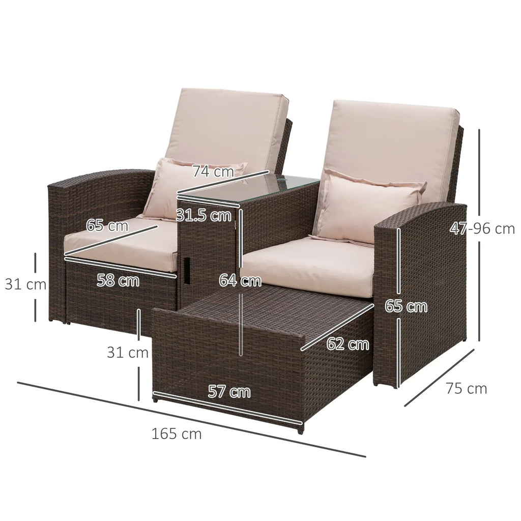 2-Seater Rattan Sofa Lounger Set-Brown - Bobobiy