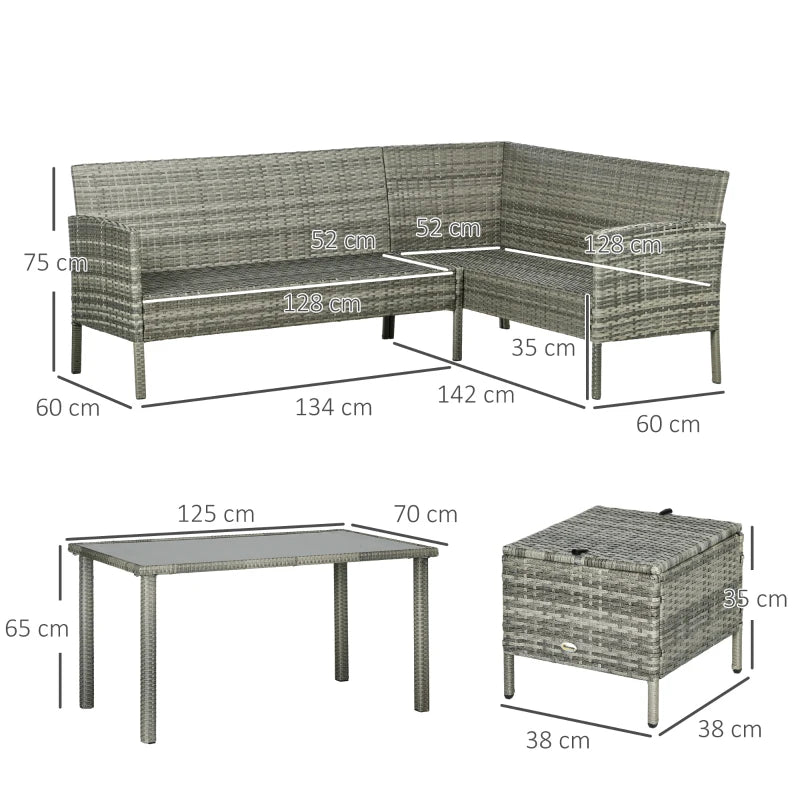 5 Pieces Rattan Garden Furniture Set with Dining Table, Cushions - Dark Blue