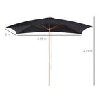 Black wooden garden parasol umbrella with canopy, size measurement markers