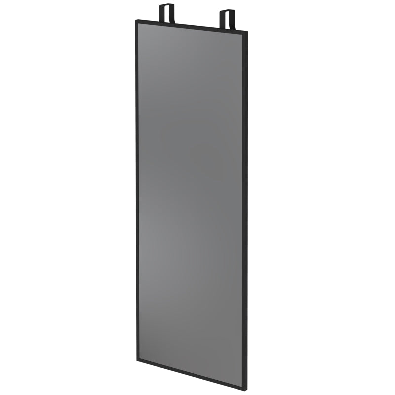 Black rectangular full-length wall mirror with two top hanging hooks